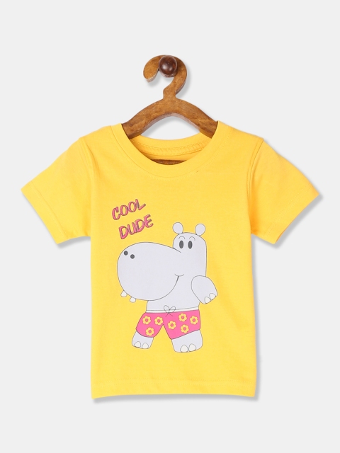 

Donuts Boys Yellow & White Hippopotamus Printed Round Neck T-shirt