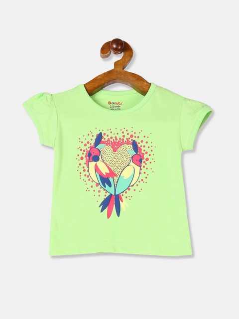 

Donuts Girls Lime Green & Pink Birds Printed Round Neck T-shirt