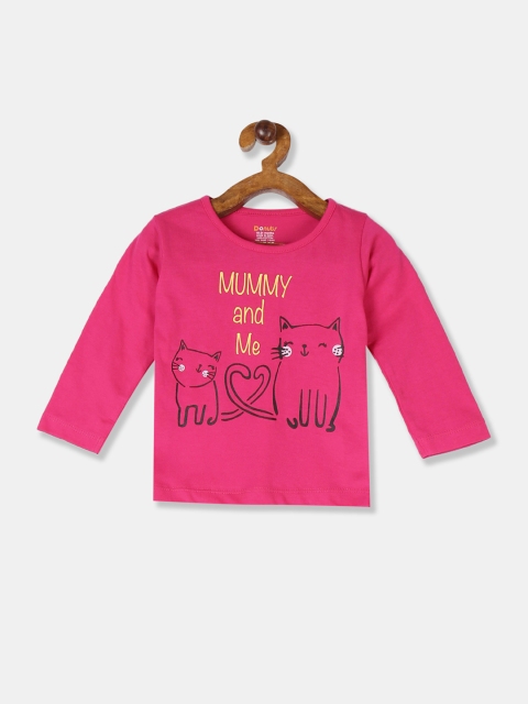 

Donuts Girls Pink & Black Cat Printed Round Neck T-shirt