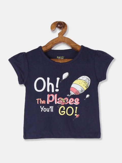 

Donuts Girls Navy Blue & White Printed Round Neck T-shirt