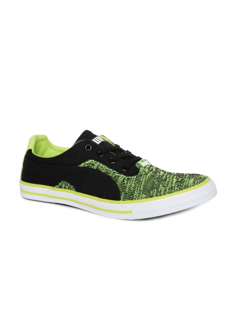 

Puma Men Fluorescent Green & Black Woven Design Slyde Knit IDP Sneakers