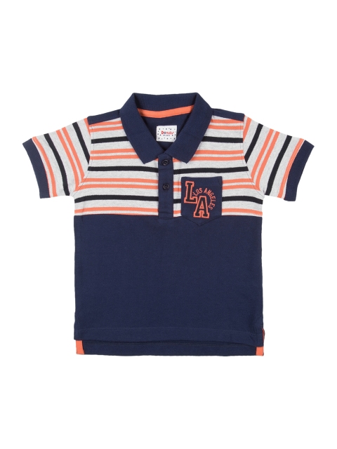 

Donuts Boys Navy Blue &White Solid Polo Collar T-shirt With Striped Detail