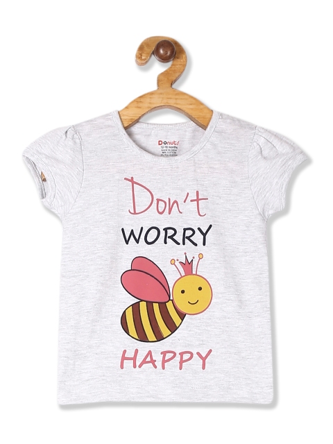 

Donuts Girls Grey Melange Printed Round Neck T-shirt