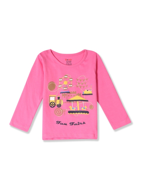 

Donuts Girls Pink & Mustard Yellow Printed Round Neck T-shirt