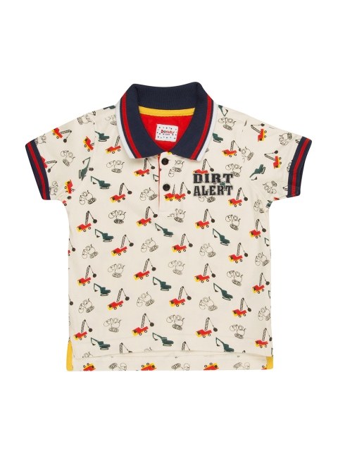

Donuts Boys Off-White & Navy Blue Printed Polo Collar T-shirt