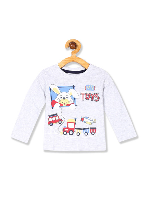 

Donuts Boys Grey Melange & Blue Printed Round Neck T-shirt