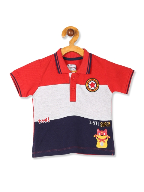 

Donuts Boys Red & Grey Melange Colourblocked Polo Collar T-shirt