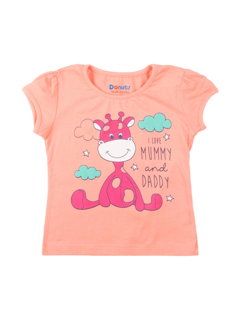 

Donuts Girls Peach-Coloured & Pink Printed Round Neck T-shirt