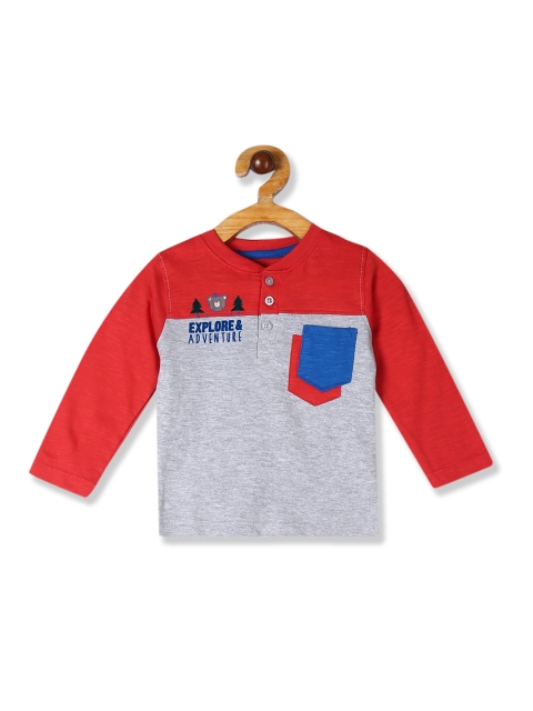 

Donuts Boys Grey Melange & Red Colourblocked Henley Neck T-shirt