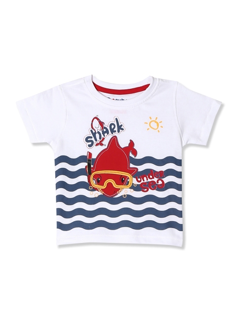 

Donuts Boys White & Navy Blue Printed Round Neck T-shirt