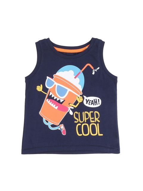 

Donuts Boys Navy Blue & Orange Printed Round Neck T-shirt