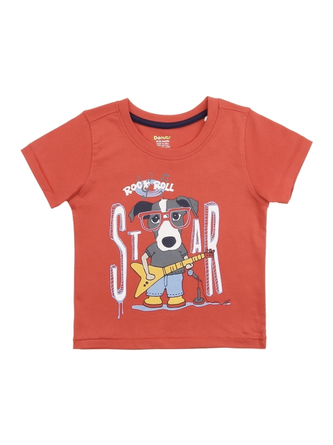 

Donuts Boys Rust Red & White Printed Round Neck T-shirt