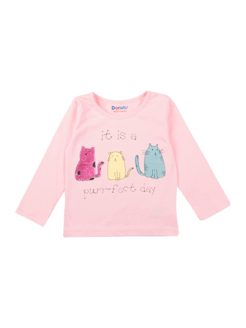 

Donuts Girls Pink & Yellow Printed Round Neck T-shirt