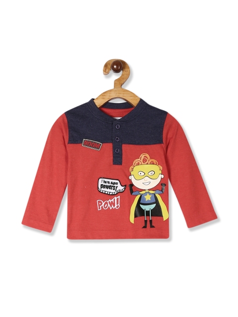 

Donuts Boys Red & Yellow Printed Henley Neck T-shirt