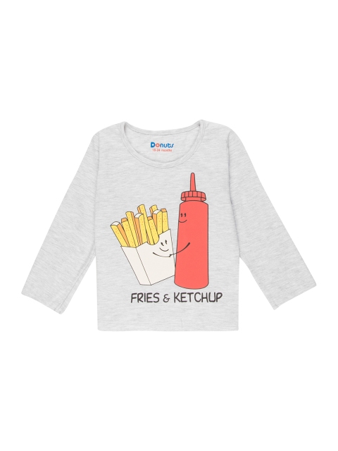 

Donuts Girls Grey Melange & White Printed Round Neck T-shirt