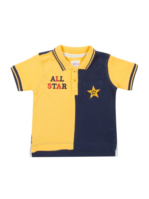 

Donuts Boys Yellow & Navy Blue Colourblocked Polo Collar T-shirt