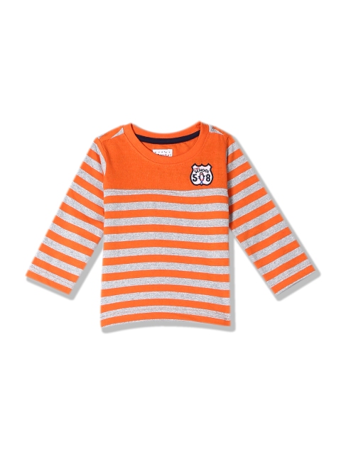 

Donuts Boys Orange & Grey Melange Striped Round Neck T-shirt