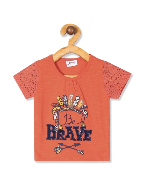 

Donuts Girls Orange Applique Round Neck T-shirt