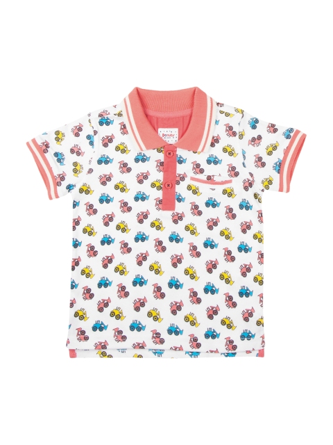 

Donuts Boys White & Blue Printed Polo Collar T-shirt