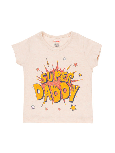 

Donuts Girls Peach-Coloured & Mustard Yellow Printed Round Neck T-shirt