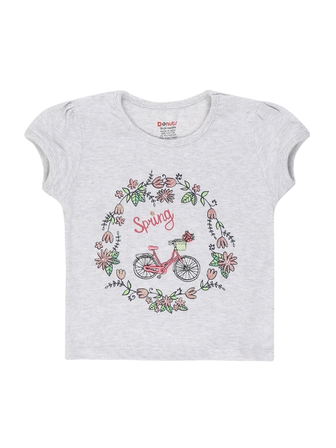 

Donuts Girls Grey Melange Floral Print Round Neck T-shirt