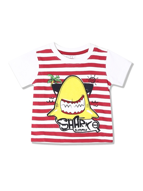 

Donuts Boys White & Red Striped Round Neck T-shirt