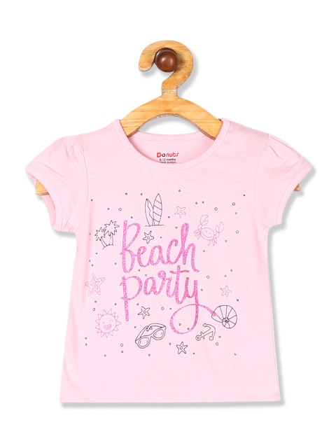

Donuts Girls Pink Printed Round Neck T-shirt