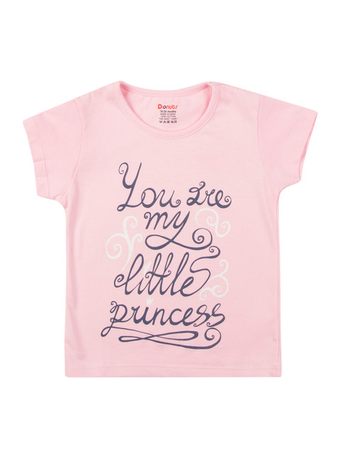 

Donuts Girls Pink & Navy Blue Printed Round Neck T-shirt
