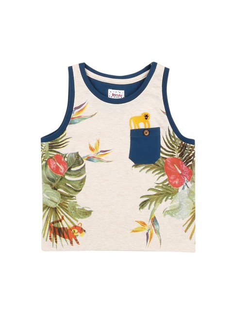 

Donuts Boys Off-White & Green Tropical Print Round Neck T-shirt