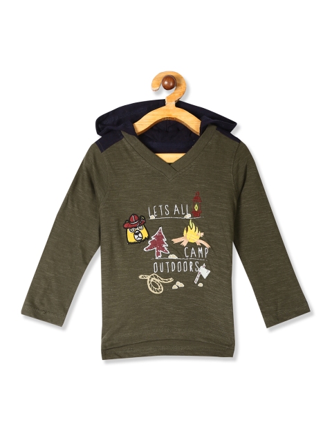 

Donuts Boys Olive Green & Yellow Embroidered Hooded T-shirt