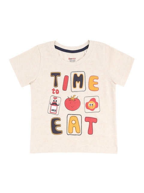 

Donuts Boys Cream-Coloured & Pink Printed Round Neck T-shirt