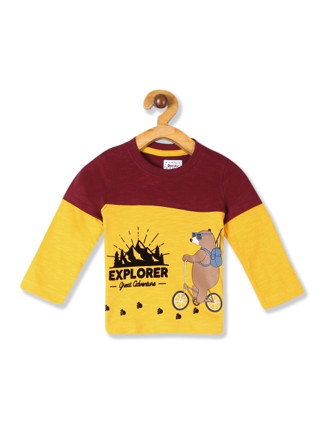 

Donuts Boys Mustard Yellow & Maroon Printed Round Neck T-shirt