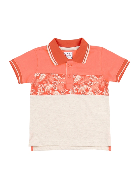 

Donuts Boys Coral Orange & Beige Colourblocked Polo T-Shirt