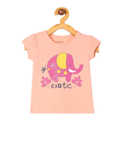 

Donuts Girls Peach-Coloured Printed Round Neck T-shirt