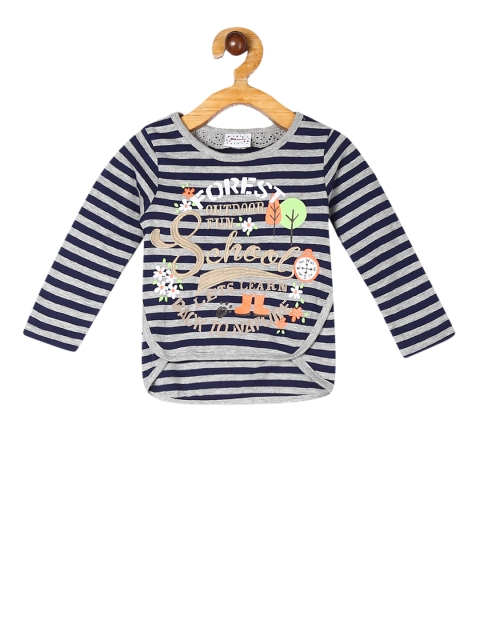 

Donuts Girls Navy Blue & Grey Striped Round Neck T-shirt