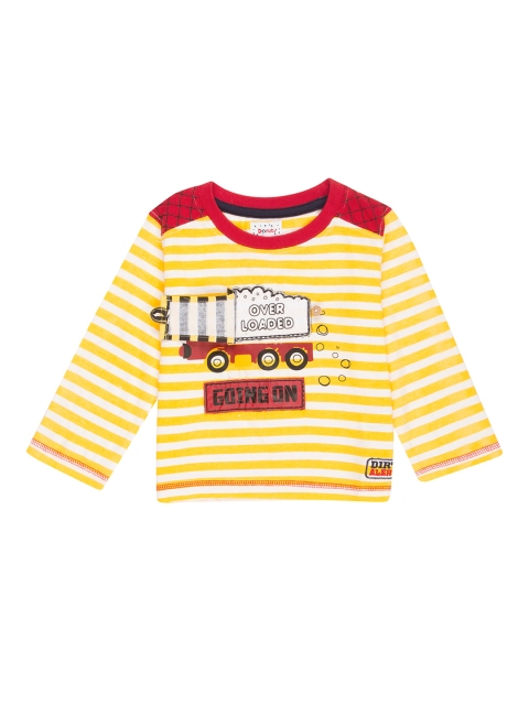 

Donuts Boys Yellow & White Striped Round Neck T-shirt