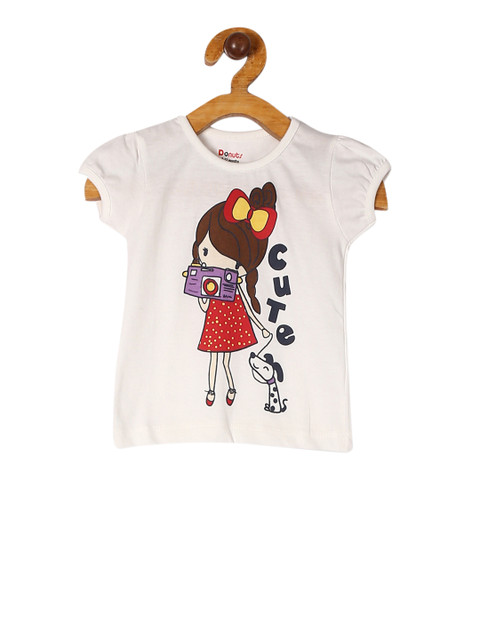 

Donuts Girls White Printed Round Neck T-shirt