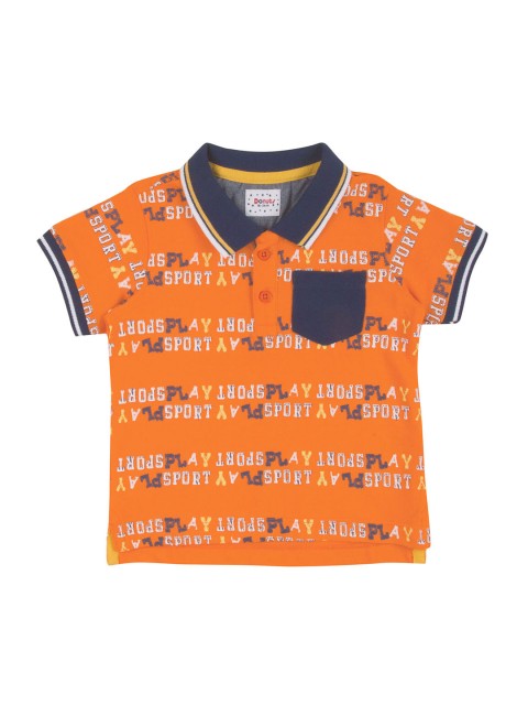 

Donuts Boys Orange & Navy Blue Printed Polo Collar T-shirt