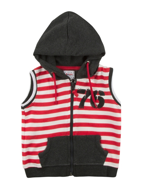 

Donuts Boys Red & Off White Striped Hooded T-shirt