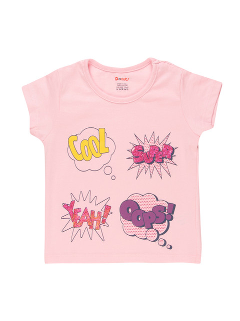 

Donuts Girls Pink Printed Round Neck T-shirt