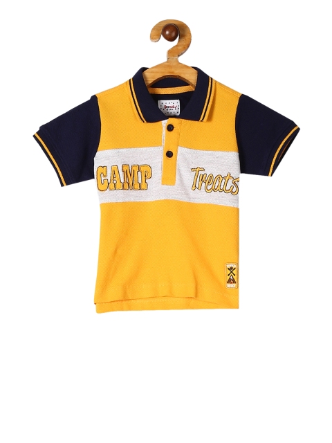 

Donuts Boys Yellow & Navy Blue Colourblocked Polo Collar T-shirt