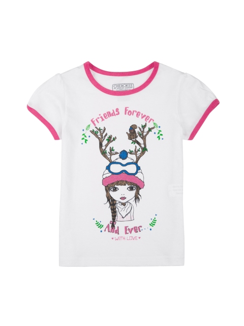 

Cherokee Girls White Printed Round Neck T-shirt