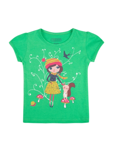 

Cherokee Girls Green Printed Round Neck T-shirt