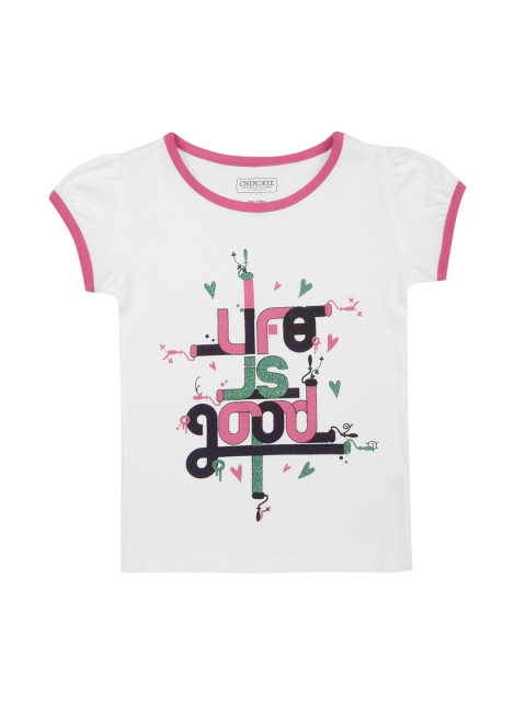 

Cherokee Girls White Printed Round Neck T-shirt