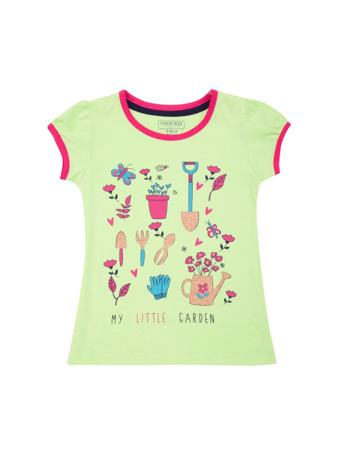 

Cherokee Girls Lime Green & Pink Printed Round Neck T-shirt