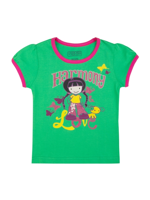 

Cherokee Girls Green Printed Round Neck T-shirt