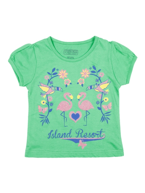 

Cherokee Girls Green Printed Round Neck T-shirt