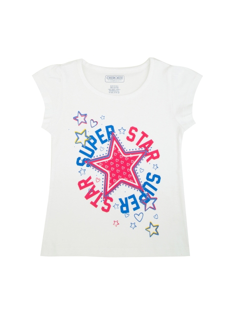 

Cherokee Girls White Printed Round Neck T-shirt