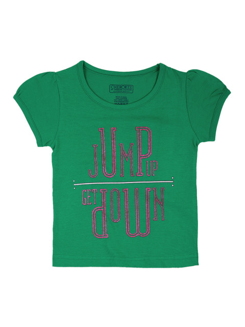 

Cherokee Girls Green Printed Round Neck T-shirt