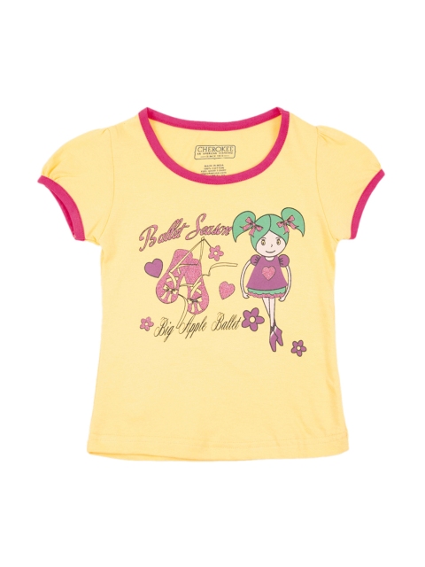 

Cherokee Girls Yellow Printed Round Neck T-shirt